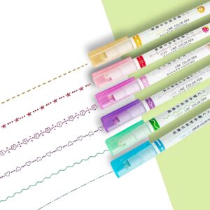 🖍️ Kidivo Linner Pens – Pack of 6 Roller Curve Highlighter Pens | Fun Pattern Toy Pens for Scrapbooking, Journaling & Craft